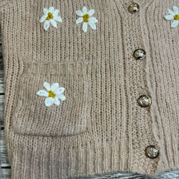 Cliche Floral Embroidered Button Cardigan Wool Blend Peach Small Cozy - Picture 7 of 13